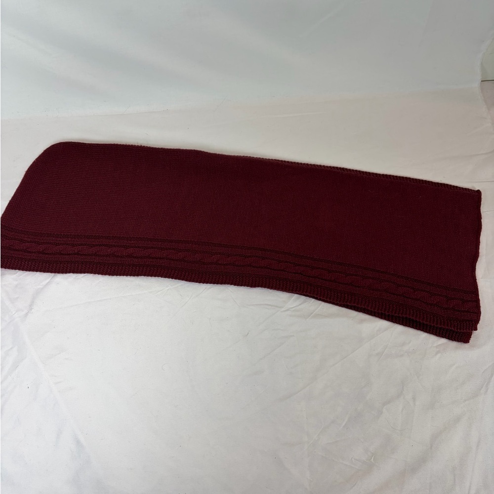 Totes Burgundy Knit Scarf Cable Trim Winter Acrylic